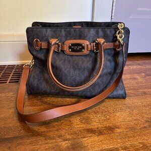 Michael Kors Dark Brown Signature Coated Canvas Large East West Hamilton Tote